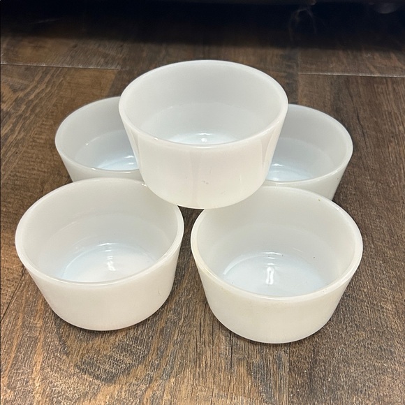 glassbake Other - Glasbake Custard Cups White Milk Glass 5 Ramekin Dessert Prep Bowls MCM